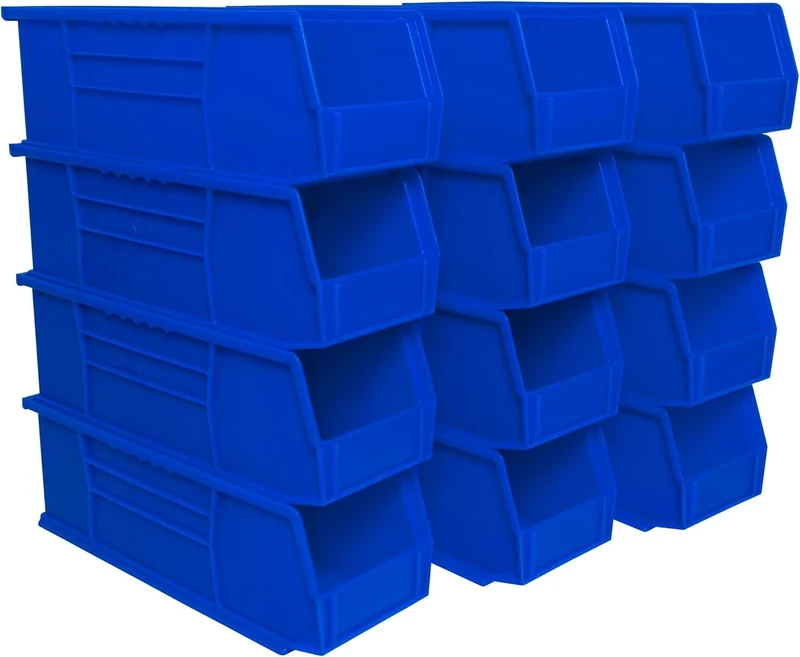 Akro-Mils 30234 AkroBins Plastic Storage Bins, Space-Saving Stackable Bins for Garage, Pantry, Craft Organization, 38.1 cm x 12.7 cm x 12.7 cm, Blue, 12-Pack