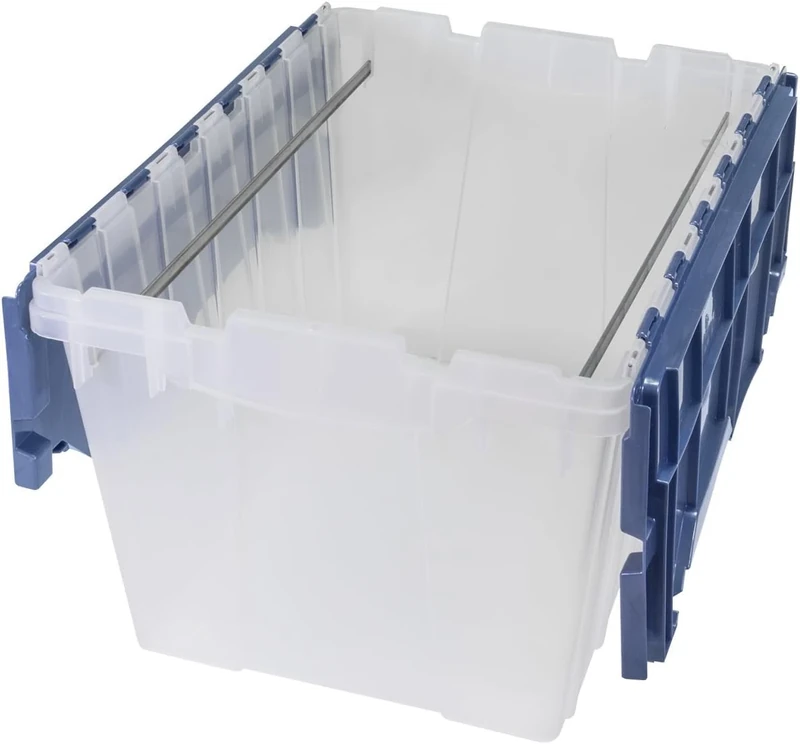 Akro-Mils 12 Gallon KeepBox File Box Plastic Stackable Storage Container with Hinged Attached Lid and Rails for Hanging File Folders, 21-Inch L x 15-Inch W x 12-Inch H, Clear/Blue