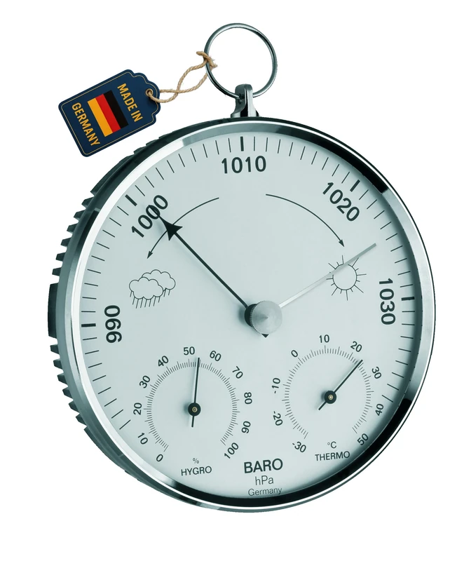 Green Wash Ltd TFA Dostmann Analogue Weather Station with Metal Ring Barometer Thermometer Hygrometer Silver (L) 136 x (W) 43 x (H) 147 mm - Image 1