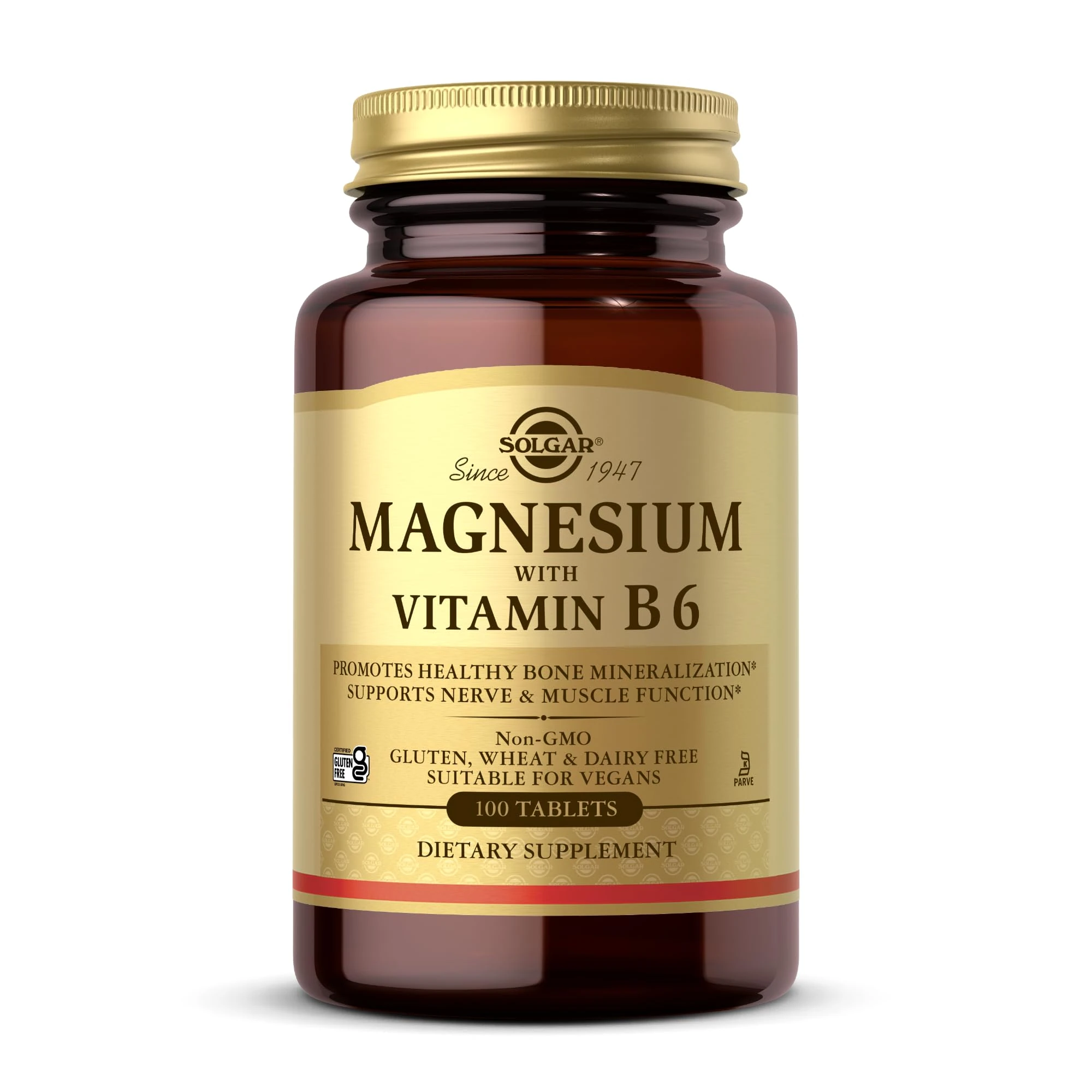 Solgar Magnesium with Vitamin B6 - Supports Energy Levels - Reduce Tiredness and Fatigue - Muscle Function - Vegan - 100 Tablets