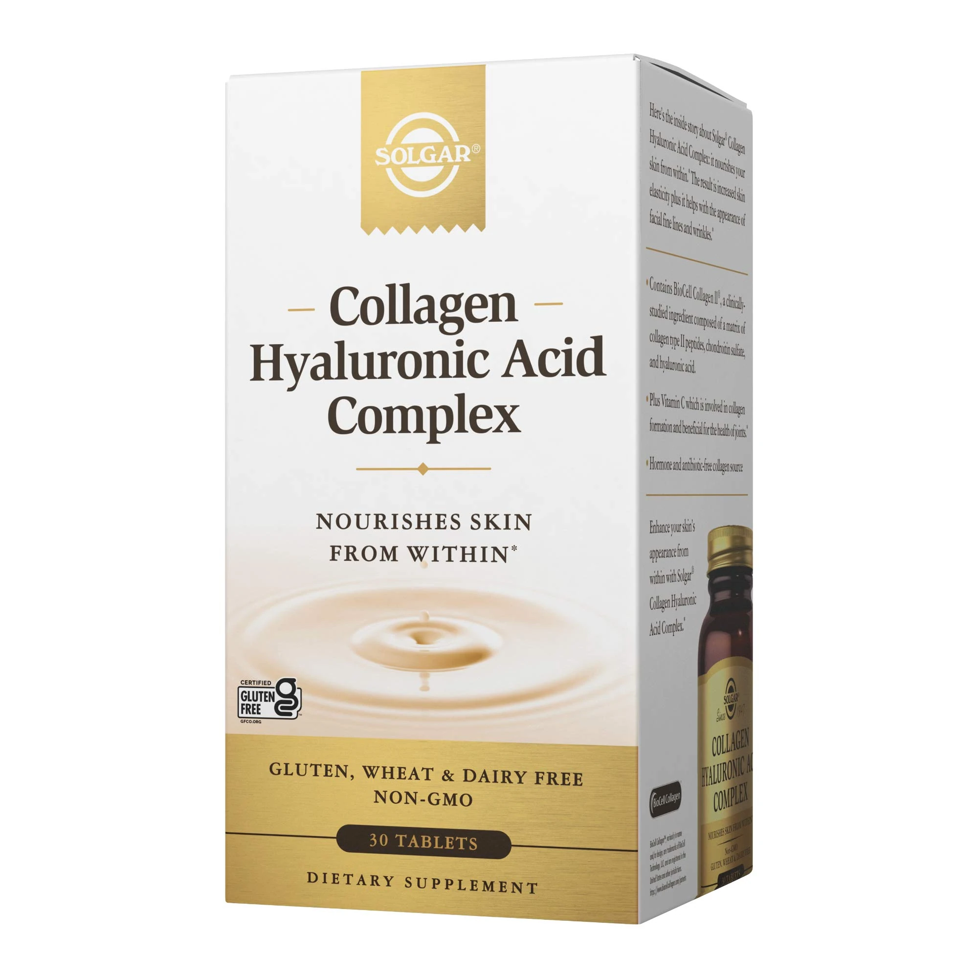 Solgar Collagen Hyaluronic Acid Complex - Reduces Fine Lines & Wrinkles - Skin Hydration - Vitamin C - 30 Tablets