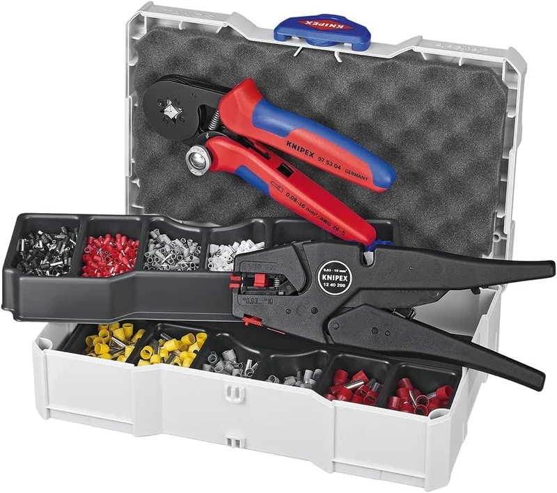 KNIPEX Crimp Assortment for Wire Ferrules 1 x 12 40 200, 1 x 97 53 04, 8 x Wire Ferrule Sets 265 mm, 97 90 10