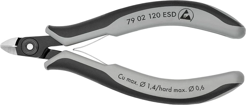 KNIPEX Precision Electronics Side Cutter ESD with Multi-Component Handles 120 mm, 79 02 120 ESD