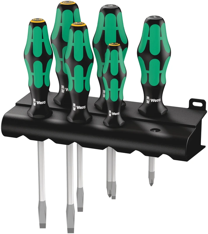 Wera 334/355 SK/6 Kraftform Lasertip screwdriver set with rack, Hexagonal blades, PZ/SL, 6pc, 05007681001