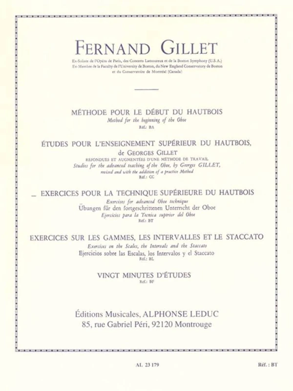 Fernand Gillet: Exercises for Advanced Oboe Technique