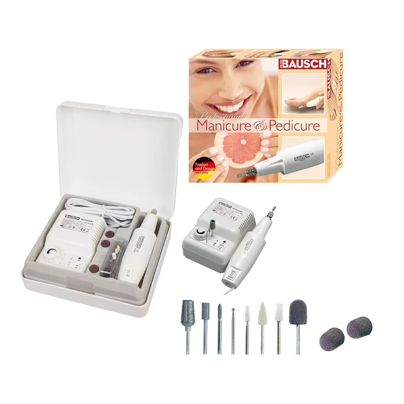Bausch 0360 Electric manicure/pedicure device for professionals, right/left running function, infinitely adjustable, air cooling, 10 attachments: sanding, filing, calluses removal, nail care, foot care