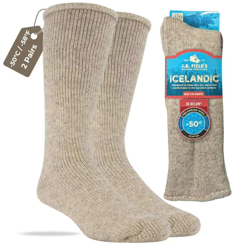 J.B. Field's ICELANDIC -50 BELOW WOOL WINTER SOCKS (2 Pairs) (Beige, Large (8-12 Shoe)), Beige, Large-X-Large - Image 1