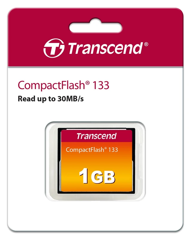 Transcend 1GB CompactFlash 133 Memory Card (CF Card) Up to 30MB/s, Supports Ultra DMA transfer mode 4 with MLC NAND Flash appropriate for entry-level DSLRs TS1GCF133