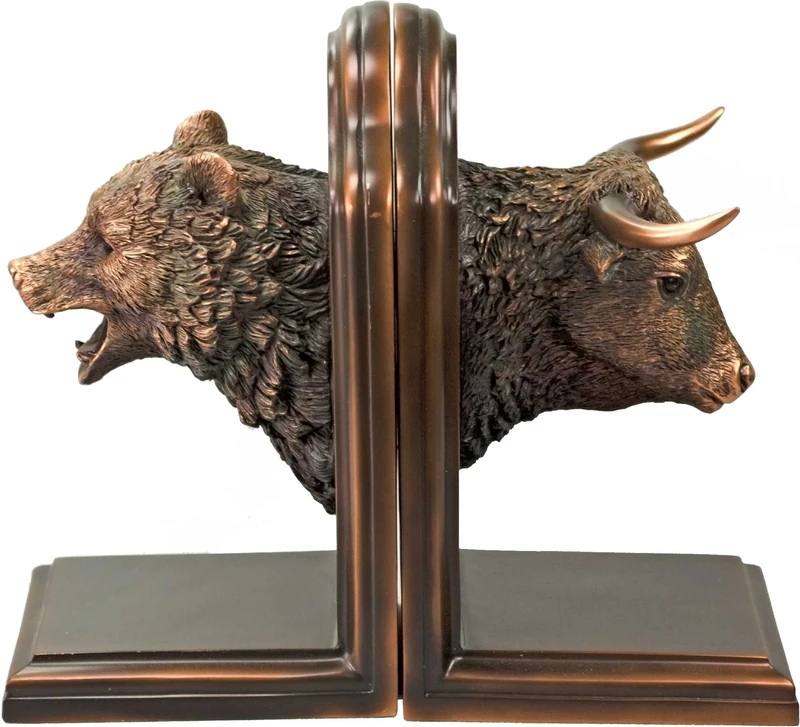 Desktopstatue Bronze Plated Resin Sculptures Bear & Bull Head Bookends 9" w X 8" h NEW
