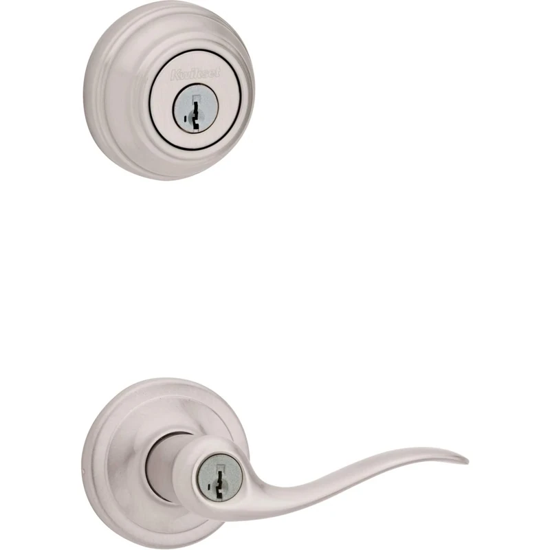 Kwikset 991TNL 15 SMT CP K4 Level 991 Tustin Entry Lever and Single Cylinder Deadbolt Combo Pack Featuring SmartKey in Satin Nickel