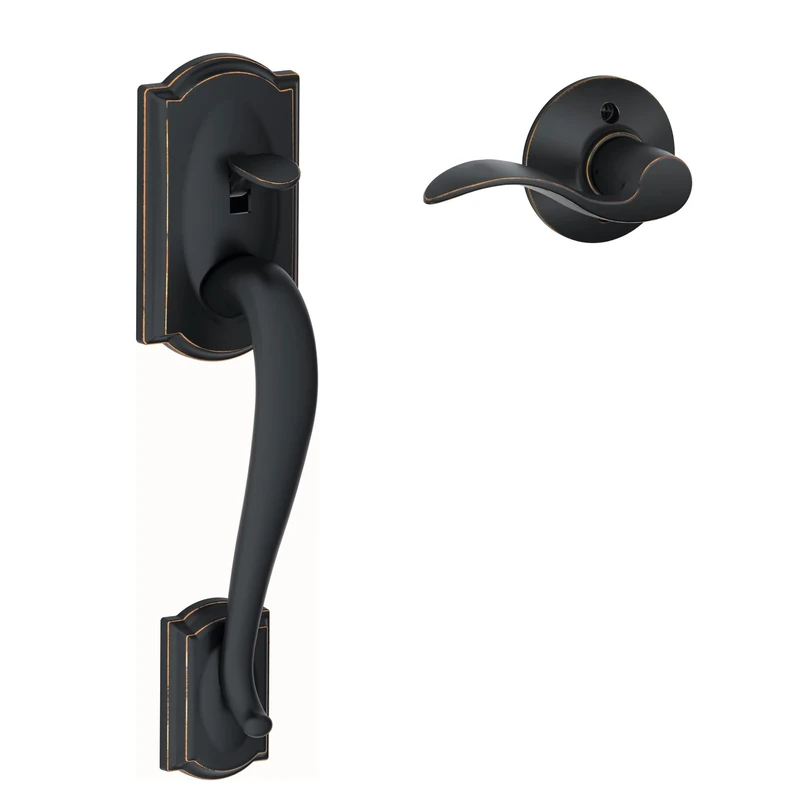 Schlage FE285 CAM 716 Acc RH Camelot Front Entry Handleset with Right-Handed Accent Lever, Lower Half Grip, Aged Bronze, Standard Interior Trim