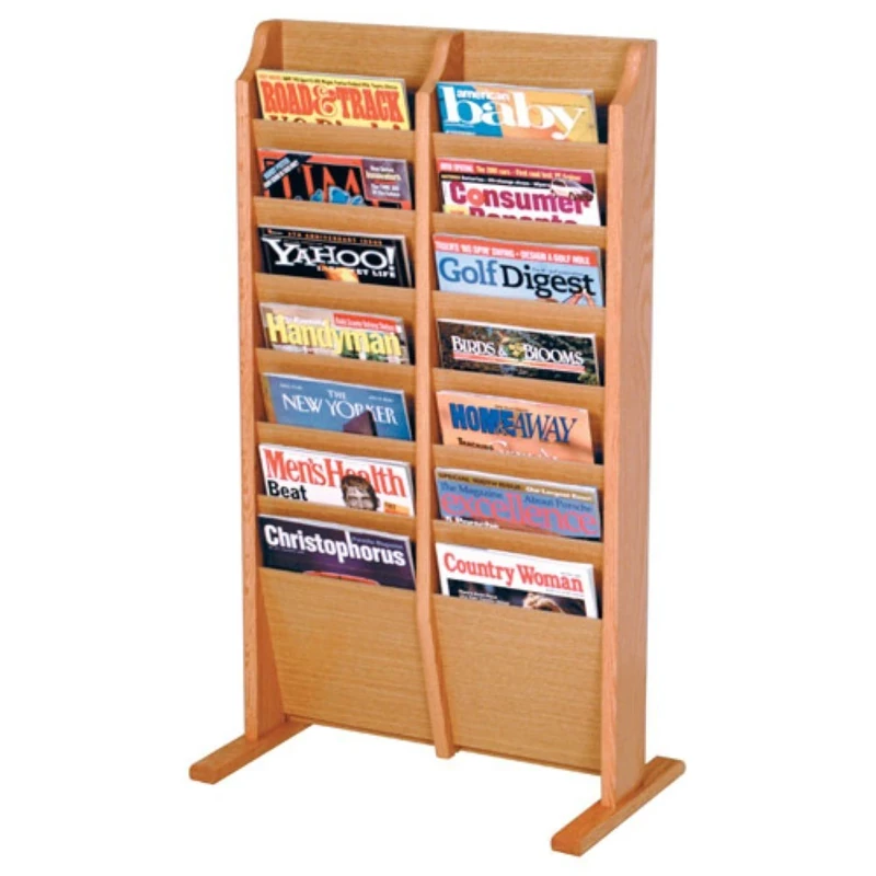Wooden Mallet 14-Pocket Cascade Free-Standing Magazine Rack, Light Oak
