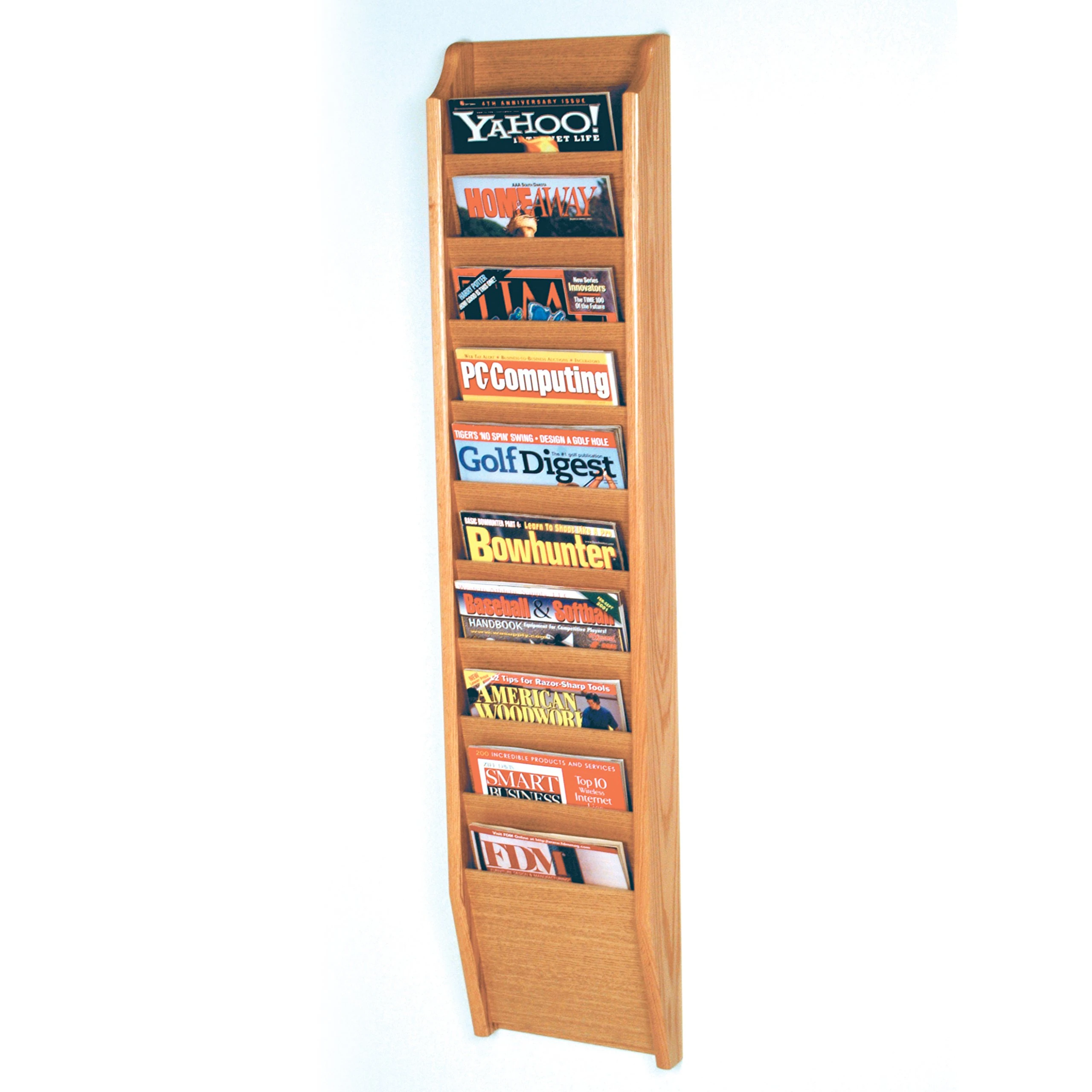 Wooden Mallet Cascade 10 Pocket Magazine Display/Storage Rack Light Oak
