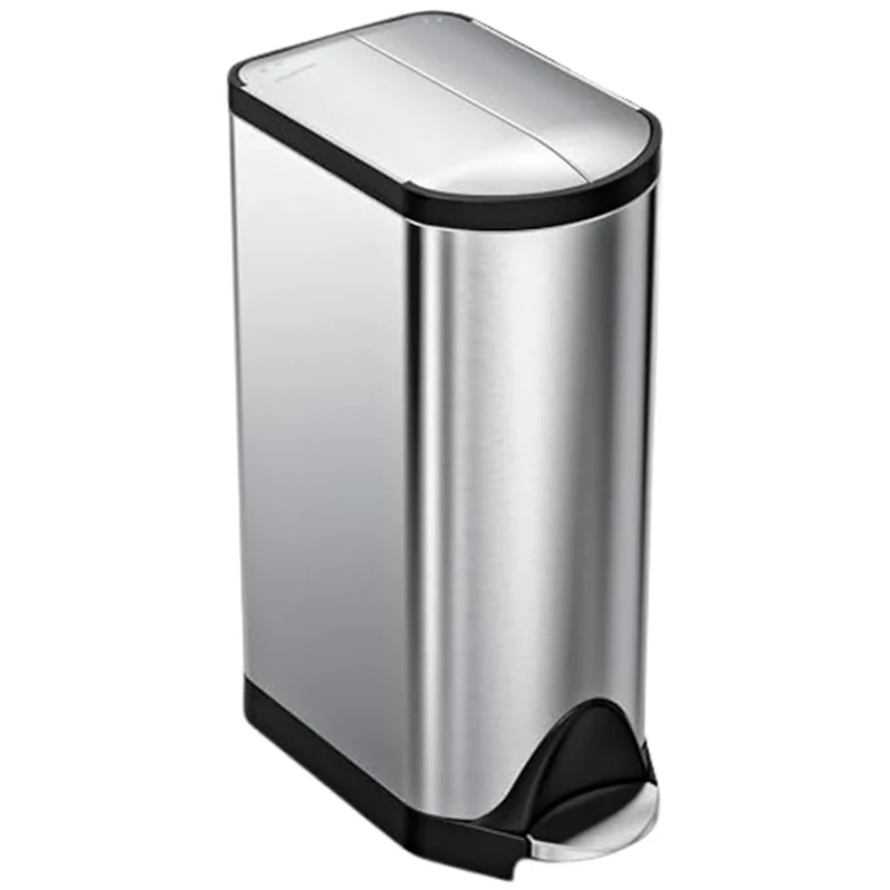 simplehuman CW1824 30L Slim Butterfly Kitchen Pedal Bin, Strong Steel Pedal, Silent Soft Close Lid, Stay-Open Lid, Non-Skid Base, Fingerprint-Proof, Inner Bucket, Brushed Stainless Steel