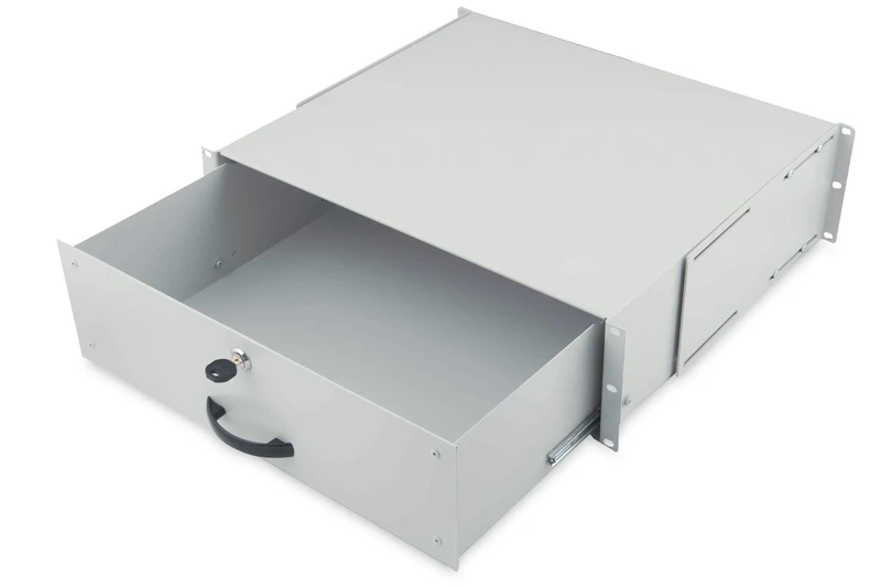 DIGITUS Drawer for network cabinets and server cabinets - 19-inch - 3U - Front and rear mounting - Variable installation depth - Document tray and keyboard insert - Lockable - Grey - Image 1