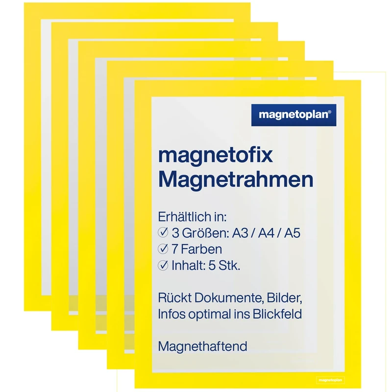 magnetoplan 1130302 Magnetofix Magnetic Frame A4 Pack of 5) – Yellow