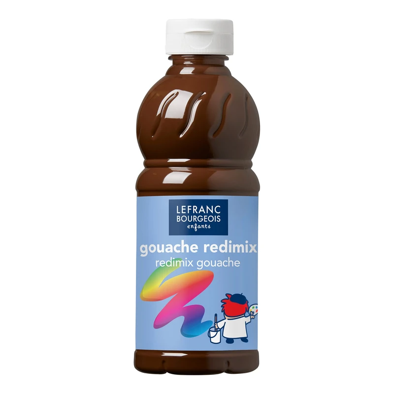 Lefranc & Bourgeois 188016 Children's Ready-to-Use Liquid Tempera Redimix Gouache Paint, 500 ml Bottle, Burnt Umber