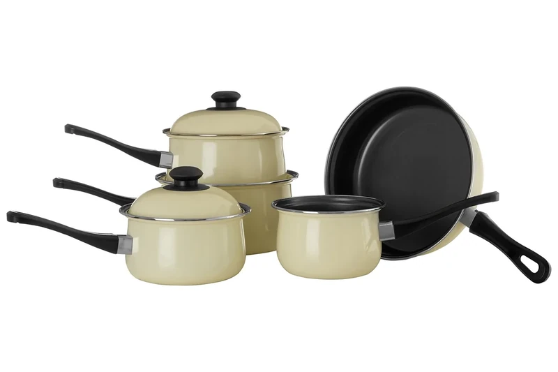Premier Housewares 204211 Carbon Steel Belly Pan Set, Cream, 5 Piece