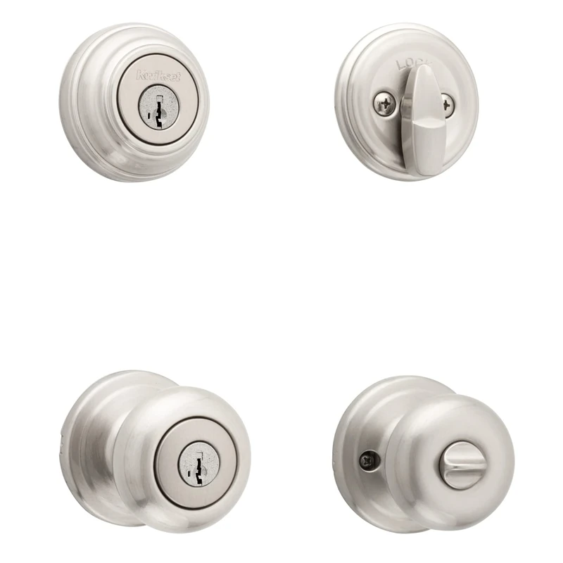 Kwikset Satin Nickel SmartKey Single Cylinder Juno Entry Knob & Deadbolt Comb