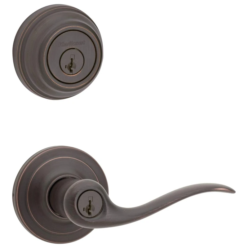 Kwikset 991 Tustin Entry Lever and Single Cylinder Deadbolt Combo Pack Featuring SmartKey in Venetian Bronze (99910-041)