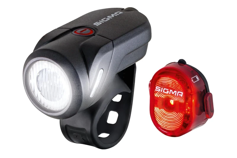 SIGMA SPORT Aura 35 and NUGGET II LED Bike Light Set, StVZO-Approved, Battery-Powered Front Light and Rear Light - Image 1