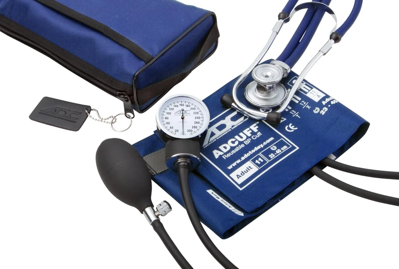 ADC Pro's Combo II SR Adult Pocket Aneroid/Scope Set with Prosphyg 768 Blood Pressure Sphygmomanometer and Adscope Sprague 641 Stethoscope and Matching Nylon Carrying Case, Royal Blue