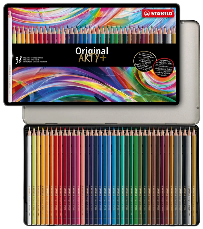 STABILO Original - Thin Lead Colouring Pencil - ARTY+ - Tin of 38 - Assorted Colours