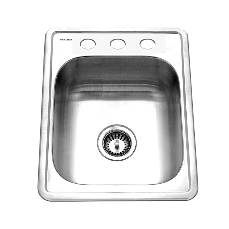 Houzer A1722-7BS-1 ADA Glowtone Series Topmount Stainless Steel 3-Hole Bar/Prep Sink
