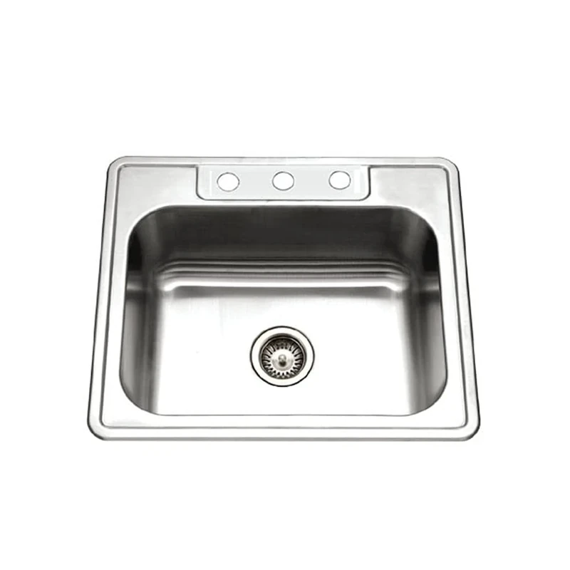 Houzer 2522-9BS3-1 Glowtone Series Topmount Stainless Steel 3-Hole Single Bowl Kitchen Sink, 9-Inch Deep