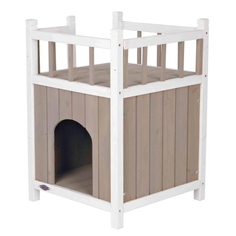 Trixie natura Cat's Home mit Balkon, 45 × 65 × 45 cm, grau/weiß