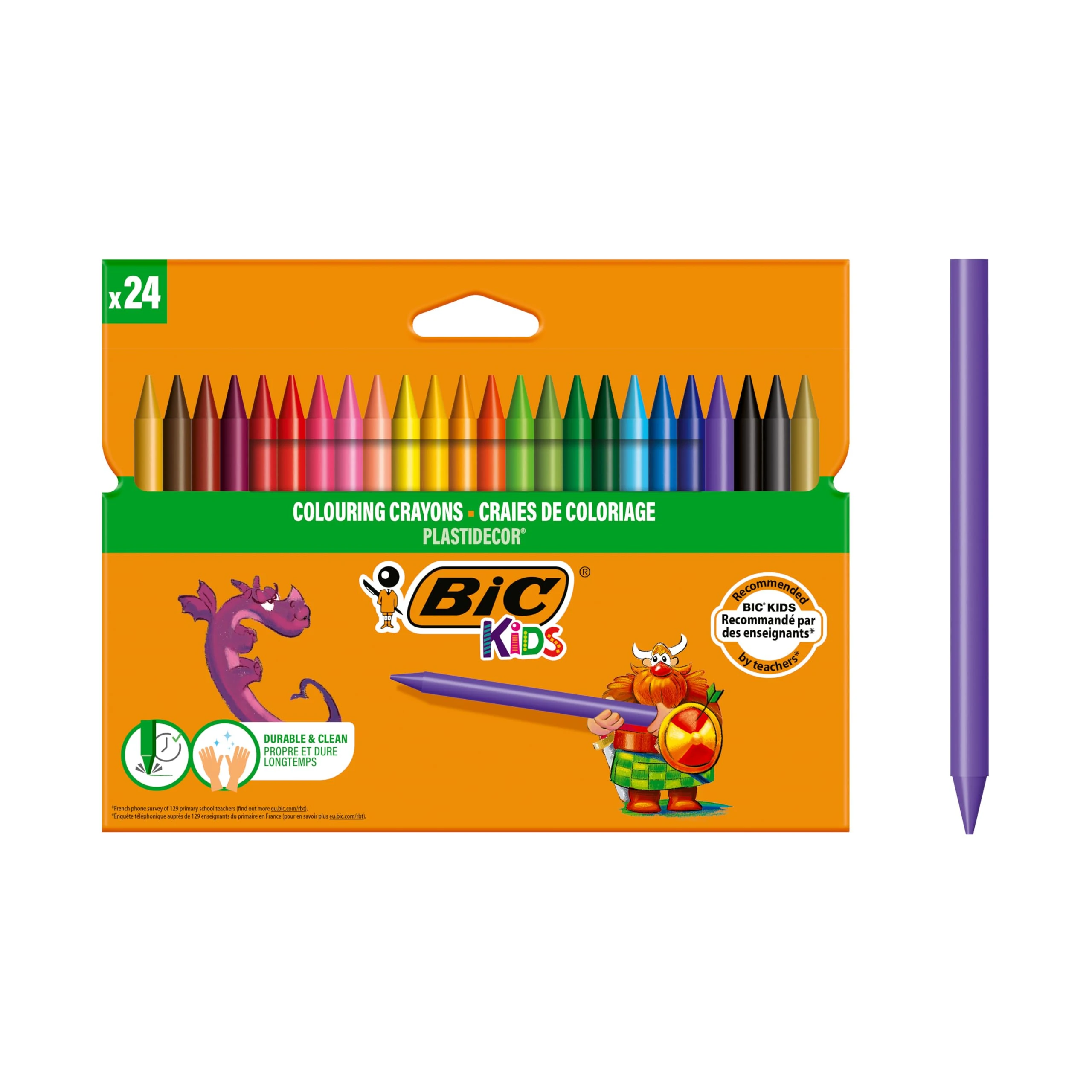 BIC Kids Plastidecor Colouring Crayons, Crayons for Drawing and Crafts, Assorted Colours, Pack Of 24