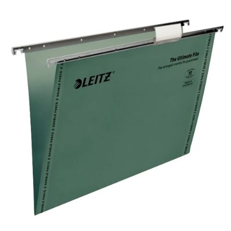 Leitz Ultimate Clenched Bar Suspension File, Foolscap, V-Base, Pack of 50, Tabs Included, Green, Ultimate Range, 17440055