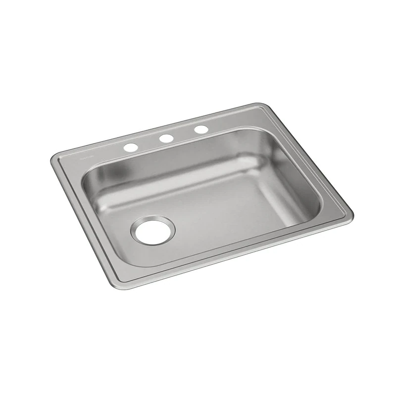 Elkay GE12521L3 Dayton Single Bowl Top Mount Stainless Steel Sink, Left Rear, 3 Holes