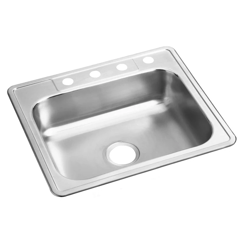Elkay D125224 Dayton 25-Inch by 22-Inch Stainless Steel Single Bowl Four-Hole Kitchen Sink, Satin Finish