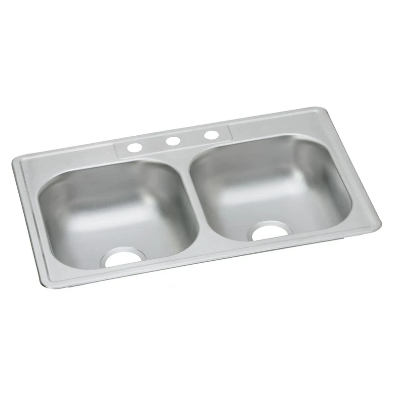 Elkay D233223 Dayton Equal Double Bowl Top Mount Stainless Steel Sink, Stainless, 33 x 22 x 6.5