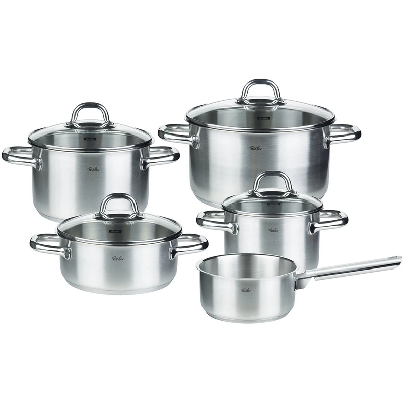 Fissler korfu/Cookware-Set 5-Piece,Cooking Pot Set, with Glass-Lids, In, all types of cookers, Induction, Gas, Ceramic, Electric (3 cooking pots, 1 frying pan, 1 saucepan without lid) - Image 1