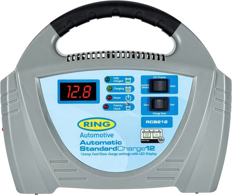 RING 12A Car Battery Charger for Vehicles Up to 3.0L: Compatible for Lead Acid & Gel Batteries
