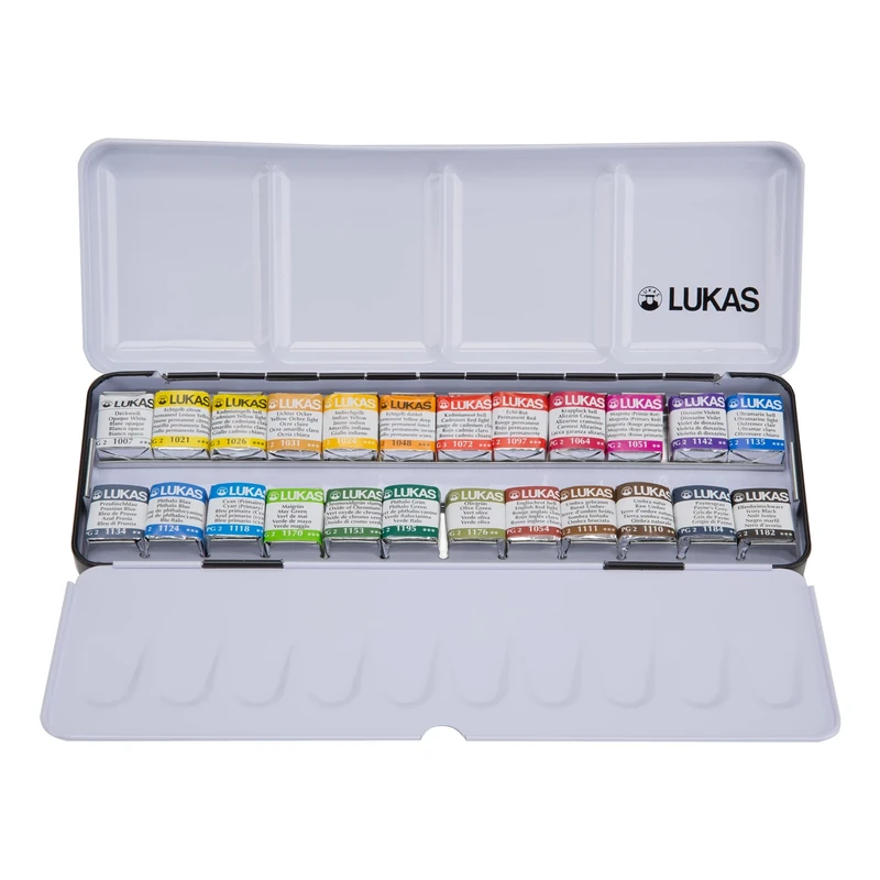 LUKAS 1862 Aquarell Half Pan Metal Box Set, 24 x Half Pan in Assorted Colours, For Professional Watercolour Artists