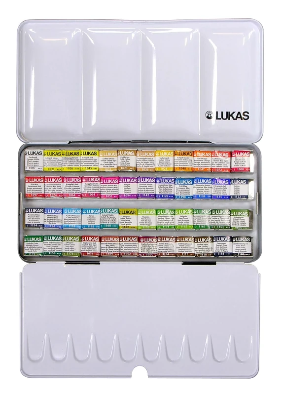 LUKAS 1862 Aquarell Half Pan Metal Box Set, 48 x Half Pan in Assorted Colours, For Professional Watercolour Artists