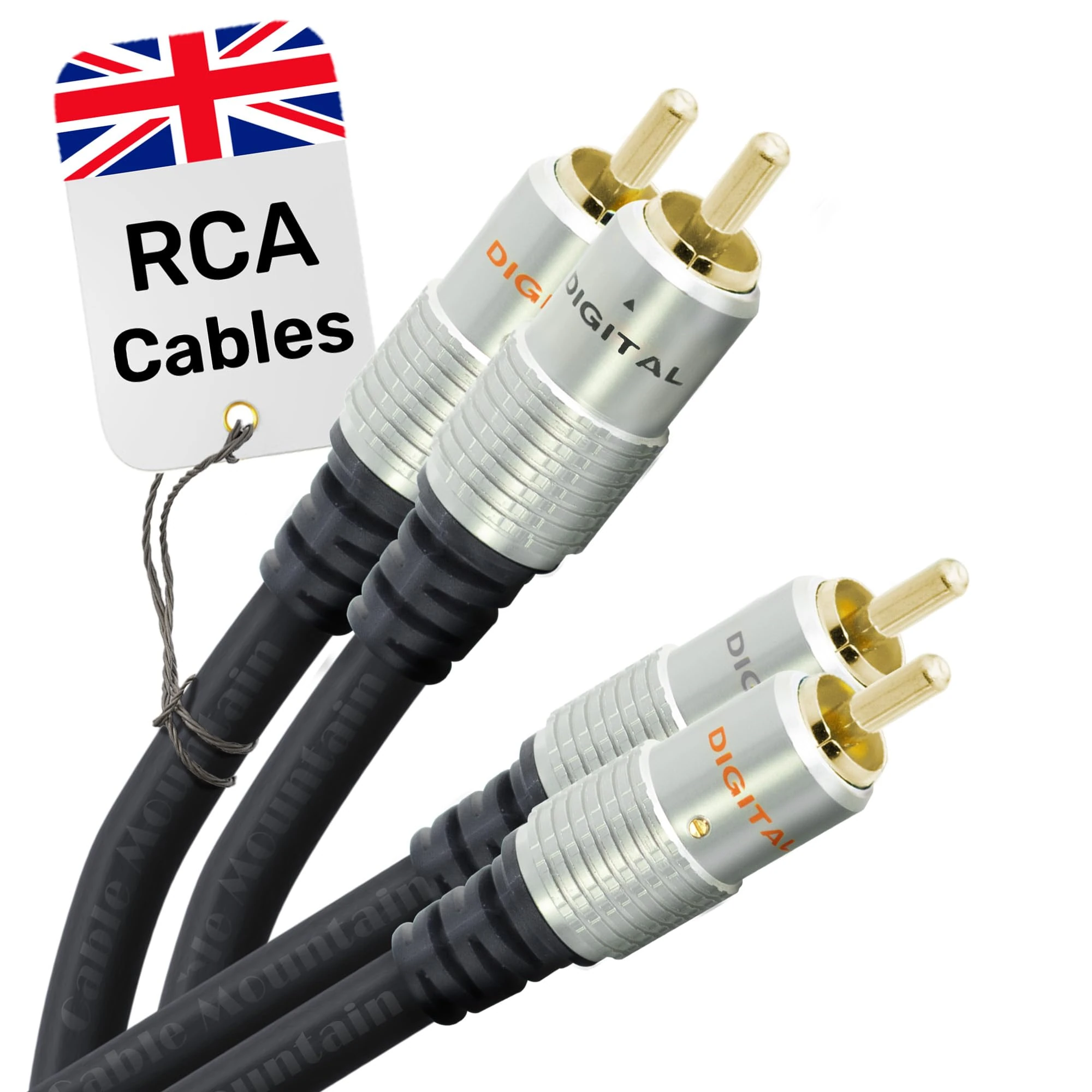 CableMountain 2 RCA to 2 RCA Cable 1m - Gold Plated Male-to-Male Phono to Phono Cable | RCA Audio Cable for Amplifier, Turntable, TV, Home Theater, Speakers and HiFi Systems