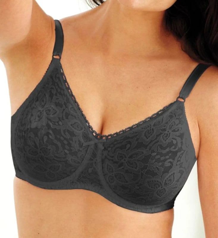 Bali Lace 'N Smooth Underwire Bra, Lace Bra with Stay-in-Place Straps, Full-Coverage Stretch-Lace Underwire Bra for Everyday, Black, 40D - Image 1