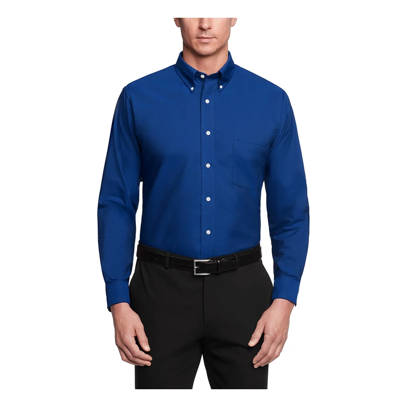 Van Heusen Men's Dress Shirt Regular Fit Oxford Solid Buttondown Collar, English Blue, XXXL