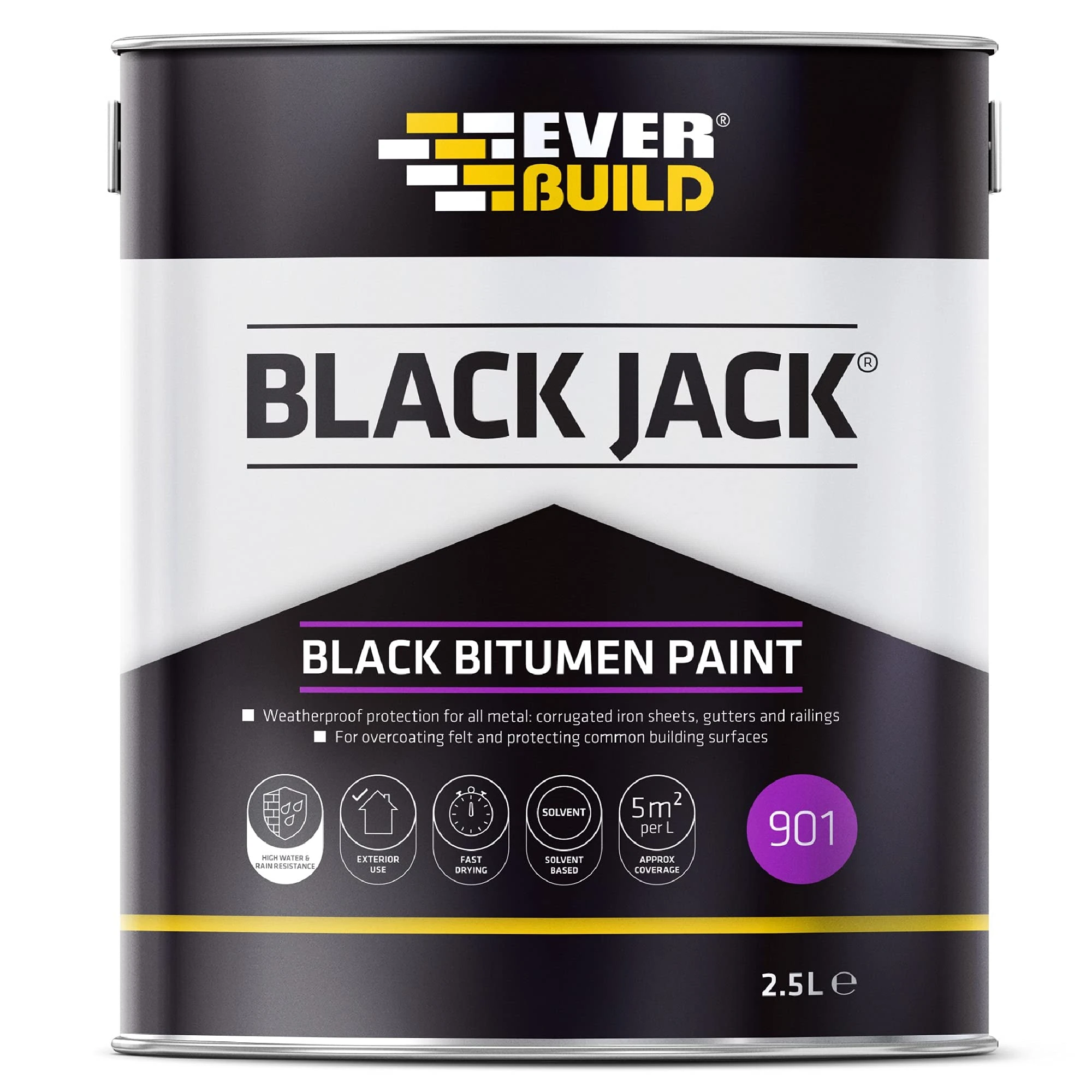 Everbuild Black Jack 901 Bitumen Paint – Solvent Based – Black – 2.5 Litre