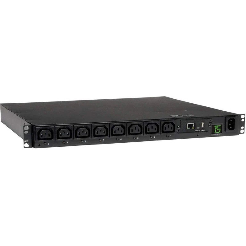Tripp Lite PDU Single-Phase Switched 208/230V 2.5kW 15A C13 8 Outlet C14 Horizontal 1URM (PDUMH15HVNET)