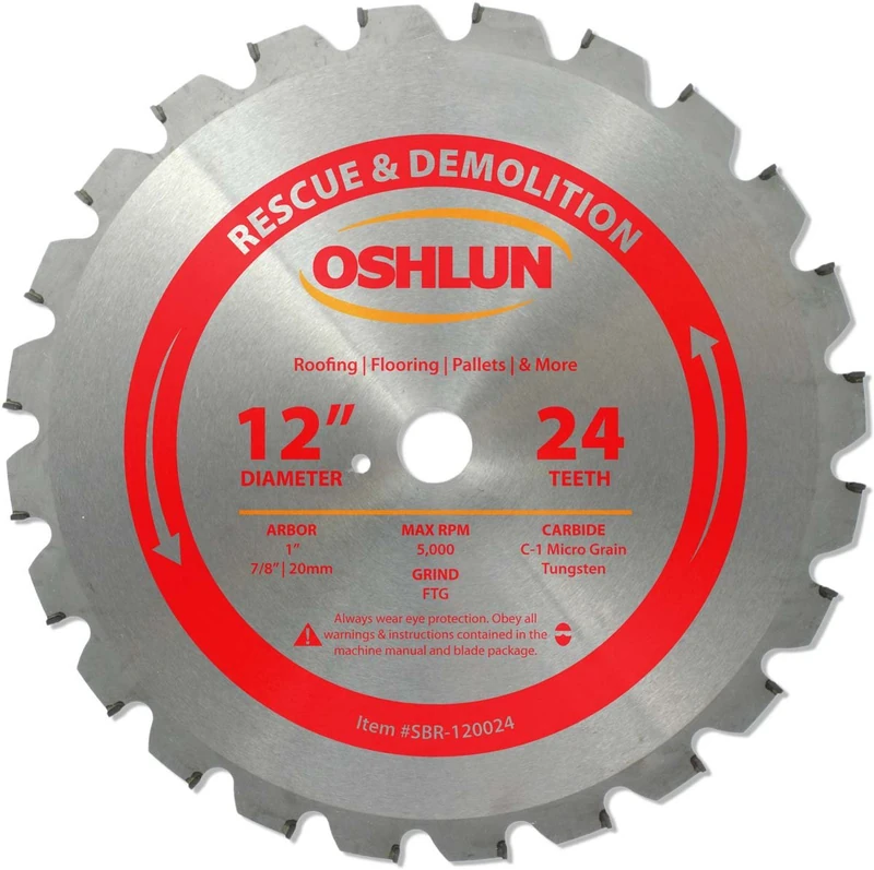 Oshlun SBR-120024 12-Inch 24 Tooth FTG Saw Blade with 1-Inch Arbor (7/8-Inch and 20mm Bushings) for Rescue and Demolition - Image 1