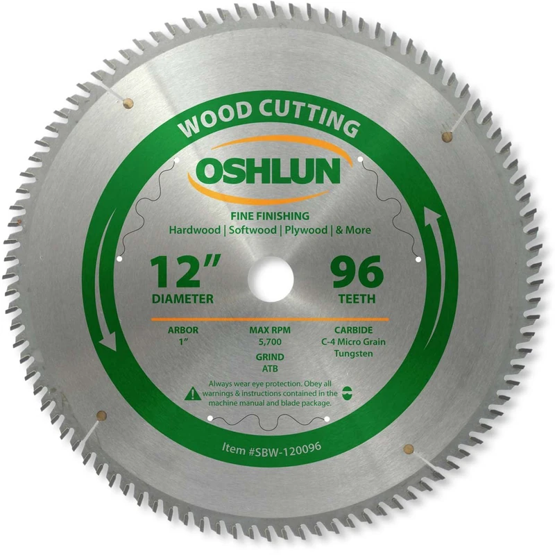 Oshlun SBW-120096 12-Inch 96 Tooth ATB Fine Finishing Saw Blade with 1-Inch Arbor