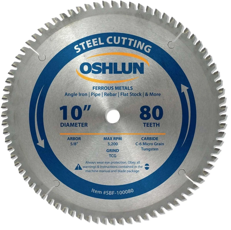 Oshlun SBF-100080 10-Inch 80 Tooth TCG Saw Blade with 5/8-Inch Arbor for Mild Steel and Ferrous Metals - Image 1