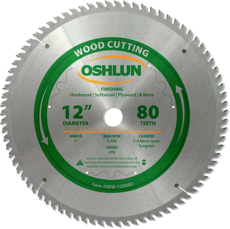 Oshlun SBW-120080 12-Inch 80 Tooth ATB Finishing Saw Blade with 1-Inch Arbor - Image 1