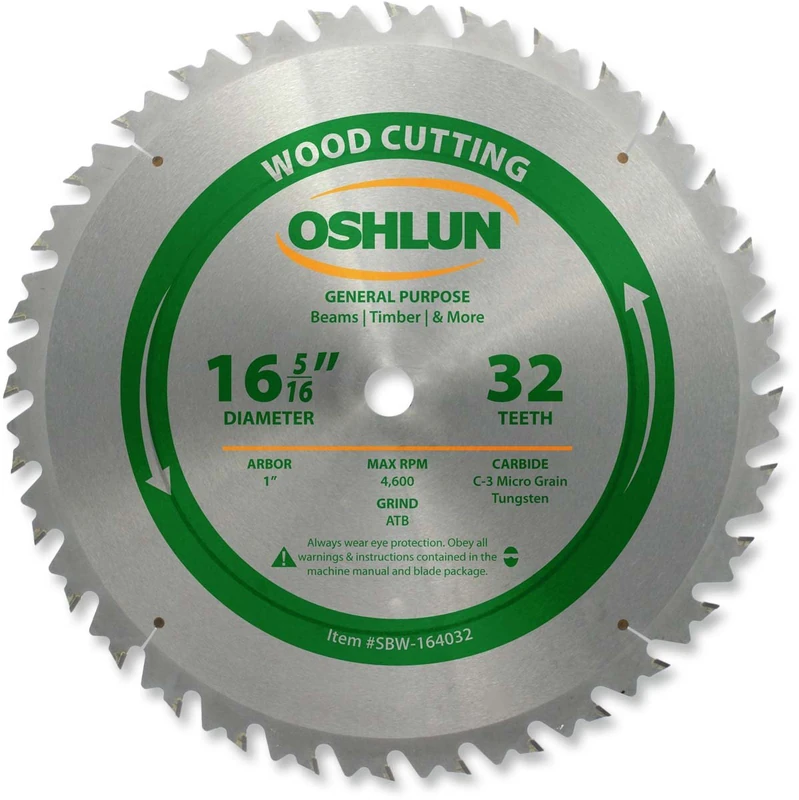 Oshlun SBW-164032 16-5/16-Inch 32 Tooth ATB Beam Saw Blade with 1-Inch Arbor - Image 1