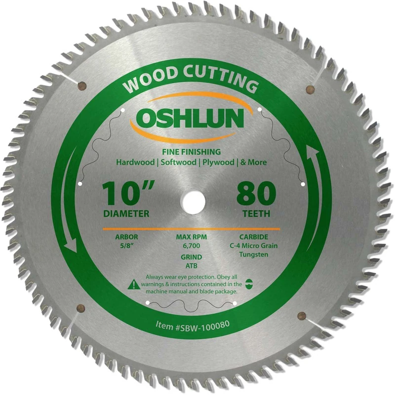 Oshlun SBW-100080 10-Inch 80 Tooth ATB Fine Finishing Saw Blade with 5/8-Inch Arbor